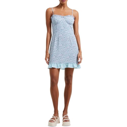 french connection blue mini dress Larina Pleated Floral Applique Blue Mini Dress Blue Multi