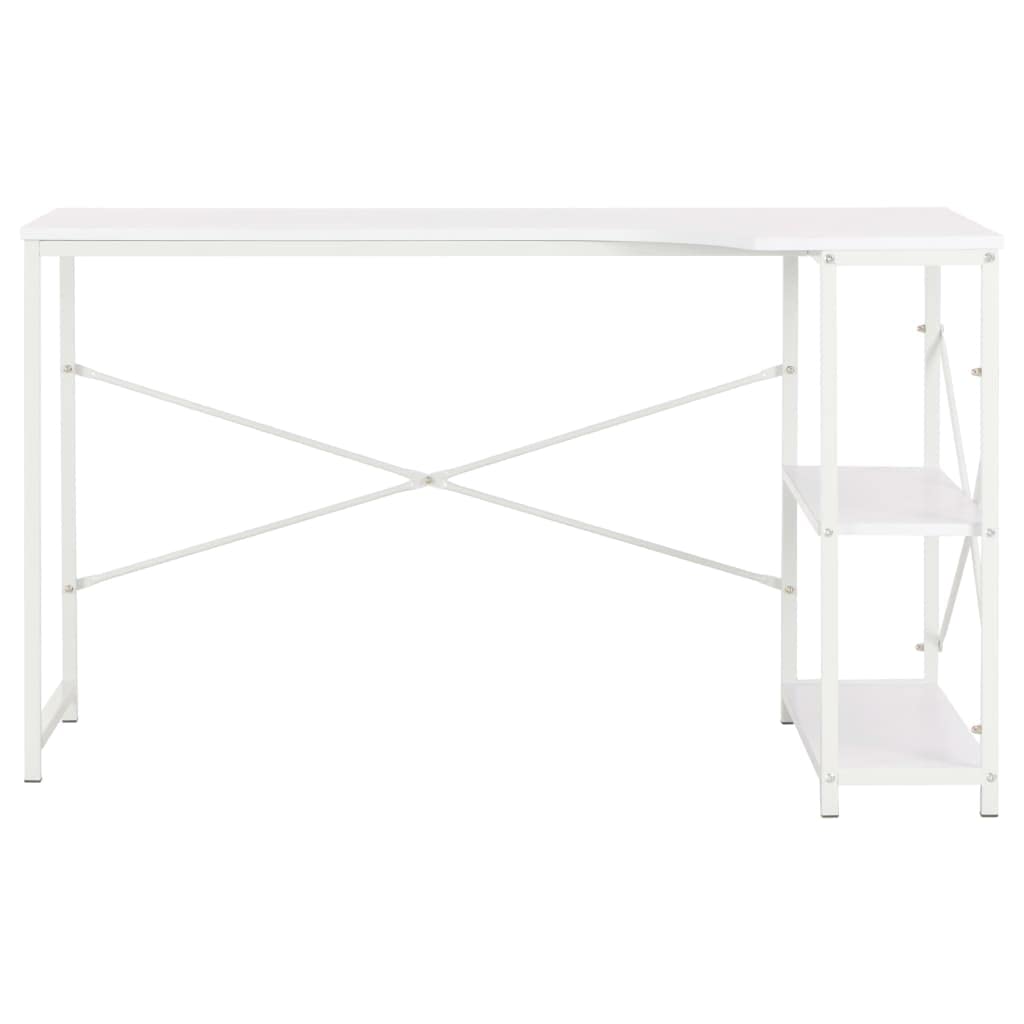 Biurko komputerowe białe 120 x 72 x 70 cm z 2 półkami, materiał drewnopochodny i malowany proszkowo metal, stabilny stół biurowy do domowego biura, gabinetu i biura