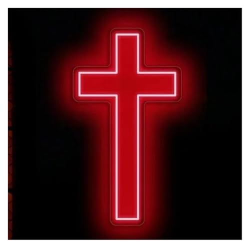 Image of RONGCH Hanging Art Signs Cross Neon Sign Wall Art Hanging Lamp for Holiday Bar Wedding Party Club Home Room Decor 40x23cm(Red)