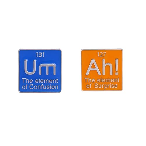 2PCS Funny Chemistry Elements Brooch Pins Set, Enamel Science Lapel Pins “AH! Element of Surprise” & “Um Element of Confusion”,Gifts for Chemistry Teachers Students Science Lovers