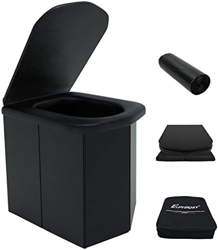 Euphrosy Upgrade Portable Toilet XXL,Camping Toilet with a Free Handbag & 12 Toilet Garbage Bags, Compact Camping Toilet Applicable to Camping/Boat/Road Trips/Beach (D Type,plastic,black)