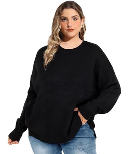 Image of TIYOMI Plus Size Sweaters for Women Oversized Pullover Crewneck Sweater Knit Side Split Casual Sweaters Fall Winter XL-5XL