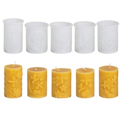 Kerzenformen Silikon Silikonformen Gießformen Stumpenkerze Silikonform Bienen- und Wabenrelief Kerzen Formen Silikon 3D Kerzen Silikonformen Kerzenformen zum Gießen Kerzenform für DIY Duftkerze(A1)