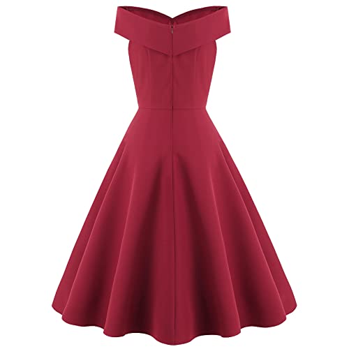 Vrouwen Cocktail Party Dress Vintage Off Shoulder Effen Kleur Kerst Jurk - Image 8