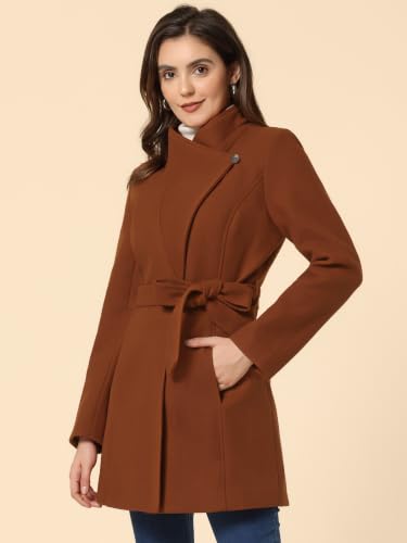 Image of Allegra K Women's Winter Elegant Stand Collar Overcoat Long Belted Pea Coat