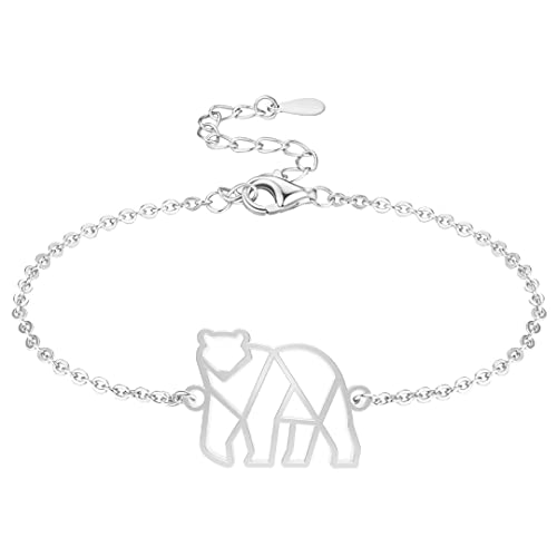 Bracelet ours polaire en étain artisanal fabriqué en France avec une finition or élégante