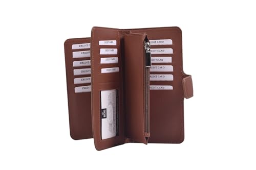 XALORA Women Leather Wallet RFID Blocking Long Wallet with Zip & Trifold Card Holder – Premium Tan Nappa Leather Clutch Purse – Stylish & Durable Travel Organizer3