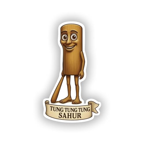 Waterproof Tung Tung Tung Sahur Sticker for Laptop Wall Car Window Bumper Decal Truck Auto Water Bottle – Wooden Mascot Character with Bat 4in