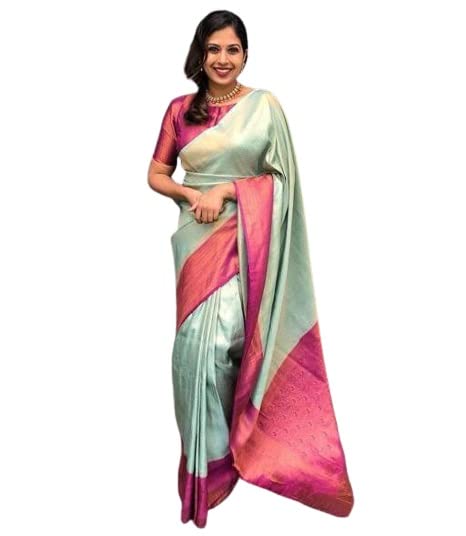 ZECVA Women's Art Lichi Indian Traditional Style Silk Saree With Unstitched Blouse Piece
