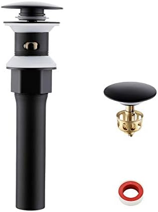 KES Bathroom Sink Drain with Strainer Basket Hair Catcher Anti Clog Pop Up Drain Stopper Vanity Vessel Sink with Overflow, Matte Black S2013A-BK
