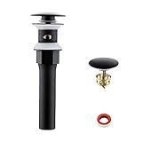 KES Bathroom Sink Drain with Strainer Basket Hair Catcher Anti Clog Pop Up Drain Stopper Vanity Vessel Sink with Overflow, Matte Black S2013A-BK