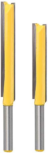 Yakamoz 2Pcs 1/4-Inch Shank Long Straight Router Bit Set Double Flute Straight Bits Wood Milling Cutter Woodworking Tools with 2" & 3" Cutting Height, 3/8" Cutting Dia.