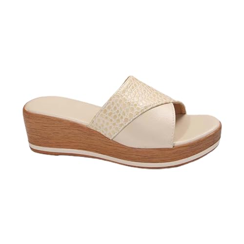 Mules pour femme avec talon - Sandales compensées - Sandales d'été - Chaussures de plage - Sandales à bout ouvert - Sandales compensées en cuir - Sandales...