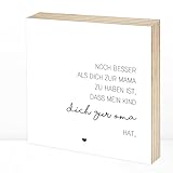 Wunderpixel® Holzbild Beste Mama, beste Oma (1 Kind) - 15x15x2cm zum Hinstellen/Aufhängen, echter Fotodruck mit Spruch auf Holz - schwarz-weißes Wand-Bild Aufsteller zur Dekoration oder Geschenk