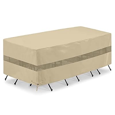 SunPatio Outdoor Furniture Set Cover Waterproof, Heavy Duty Rectangular Table and Chairs Cover for Patio Furniture, All Weather Protection Outside Sectional Protector, 76''L x 46''W x 30''H, Beige
