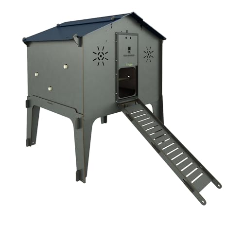 Pollaio Rialzato con scaletta per 10 galline Ovaiole POLLY DUPLEX L GREY con 2 posatoi 2 posti nido esterni porta sicura anti-predatore realizzato in resistente laminato HPL anti acaro rosso