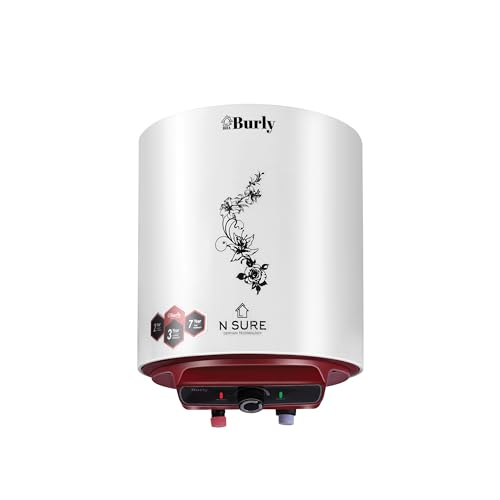 Image of BURLY nSure 6 Litre 8 Bar German Powder Coated Technology Premium Metal Glassline 5 Star Rated Storage Water Heater (White,Mehroon)