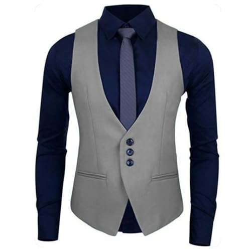 Men’S Solid Color Single Button Vest Single Breasted V-Neck Formal Business Waistcoat For Wedding Work4