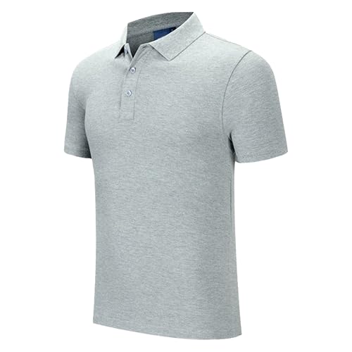Men Paul Collar Short Sleeve Polo Shirt Simple Elegant Slim Fit Business T Shirts Summer Classic Comfy Pullover Top (Grey,Large)