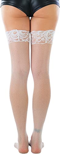 Image of ToBeInStyle Women's Wide Floral Lace Fishnet Thigh Hi Stockings