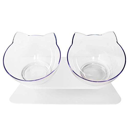 Gamelle pour chat - Inclinaison à 15° - Avec support - En plastique transparent - Double gamelle pour chat Cover