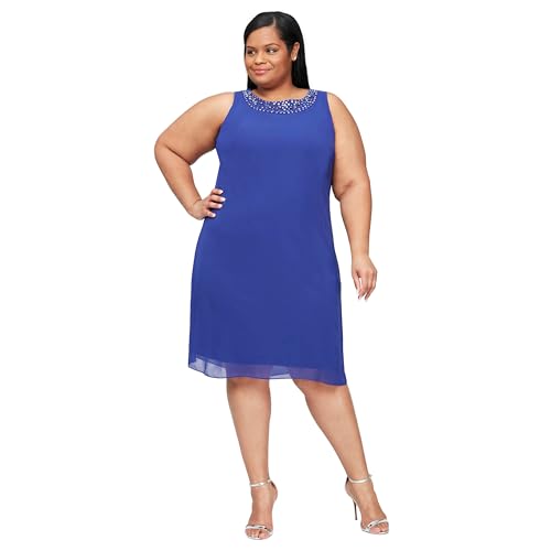 Image of S.L. Fashions Women's Plus Size Chiffon Tier Jacket Dress with Beading Detail