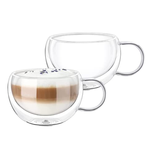 Wilmax - Verres thermiques avec anse - Lot de 2-300 ml - Verres à café à double paroi - Lot de verres à latte macchiato - Verres à cappuccino avec anse - Verres à thé - Verres à boire