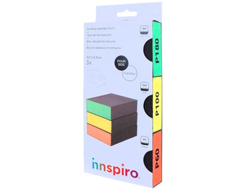 INNSPIRO Set mit 3 flexiblen Schaumstoff-Schleifdüsen, superfeine, feine und mittlere Körnung, 10 x 7 x 2,5 cm.