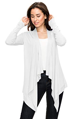 Image of Lock and Love Women's Draped Front Open Asymmetrical Cardigan - Casual Long Sleeve Lightweight Duster