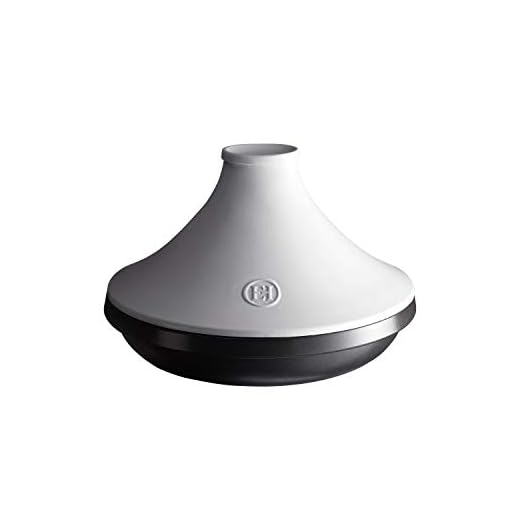 Emile Henry EH779566 Tajine van keramiek, 4 l, voor inductie, diameter 33 cm, 6 tot 8 personen, kleur wit/zwart