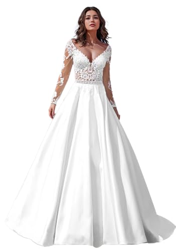Classical A Line Satin Wedding Dresses for Bride 2025 Long