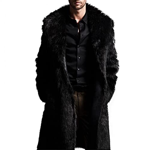 QWENTMTNTY Men's Fashion Faux Fur Coat Long Length Fashion Fluffy Heavyweight Coat Winter Plush Furry Luxury Parka Jacket