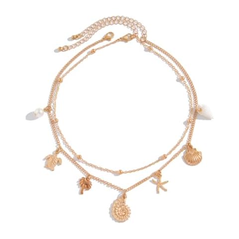 Ingemark Beach Necklaces for Women-Gold Charm Necklace Kit Shell Turtle Conch Shell Starfish Necklace Summer Beach Choker Necklace for Women Jewelry (Gold) Cover