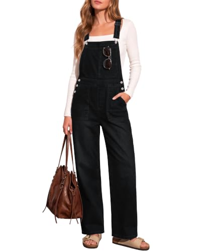 Image of Vetinee Baggy Dungarees Women Womens Dungarees Loose Fit Washed Black