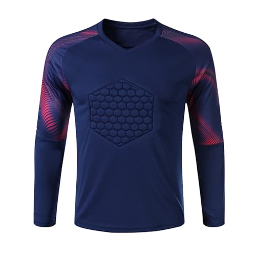 Freebily Men's Padded Football Soccer Goalkeeper Shirts Long Sleeve Goalie Jersey Activewear Training Tops Navy Blue M