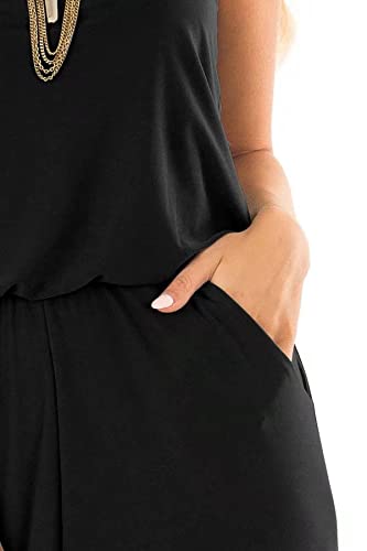 Lacozy Womens Casual Loose V Neck Sleeveless Spaghetti Strap Wide Leg Pants Jumpsuit Rompers Black Medium #TOP3