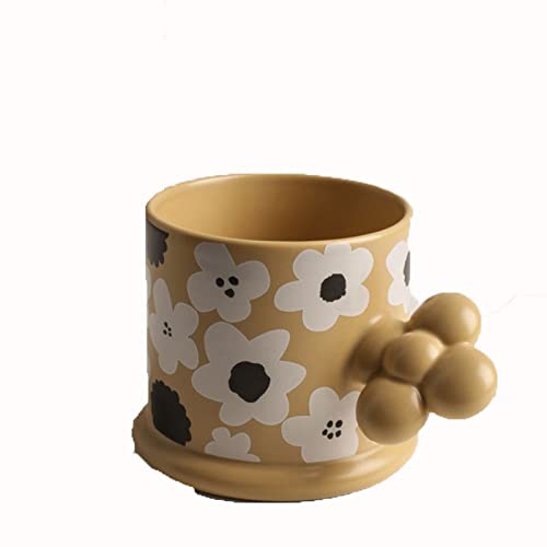 Tazzine da caffè Semplice Maniglia di Fiori Coppia Creativa Coppia casa Carino Bere Tazza Tazza di caffè Tazza di Latte Tazza retrò Tazza addensata Set di Tazze (Color : Beige)