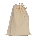 12 Pack Cotton Canvas Drawstring Shoe Storage Travel Bags in Bulk, Wholesale Blank Cotton Draw String Sack Packs (Natural)