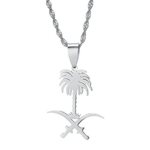 Saudi Arabia National Emblem Symbol Pendant Necklace Kingdom Of Saudi Arabia Charm Jewelry (silver)
