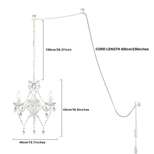 Antique House White Chandelier Plug in Chandelier Crystals Chandeliers 3 Light Small Chandelier for Girls Room - Image 4