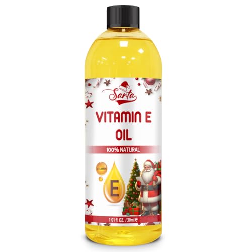 Santa Vitamin E Oil for Face & Skin 100% Naturally Sourced Plant-Based Organic Pure Vitamin E for Hair Body for Women & Men, Strengthens & Moisturizes Nails 30ml