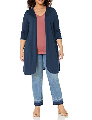 Star Vixen Women's Plus Size Petite Long Sleeve Lightweight Open Cardigan Sweater, Navy Solid, 1X