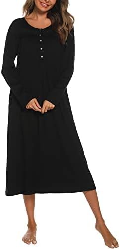 YOZLY Nightgowns for Women Soft Cotton Long Sleeve Night Gwon with Pockets - Image 3