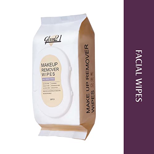 Glam21 Makeup Remover Wipes| Fragrance Free Pre Moisturized 100% Cotton Fabric For Face Cleansing| Suitable For All Skin-28pc (Cream) - Image 2