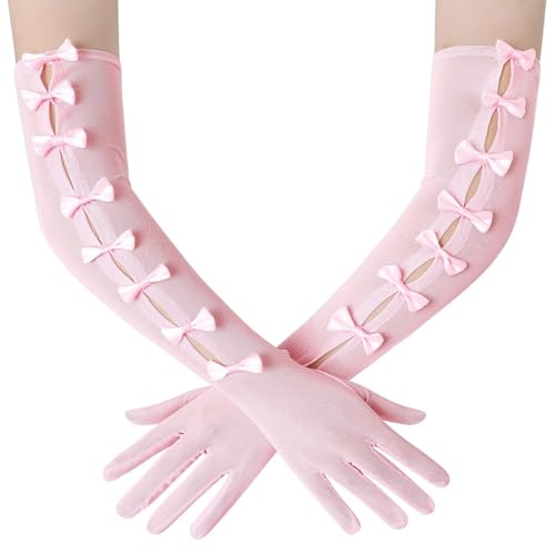 Gants longs en dentelle rose pour soirée opéra et mariage chic