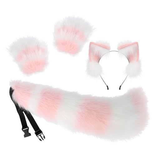 Hyuetrsa Ears Paws Tail Set Faux Fur Cat Ears and Wolf Fox Tail Set Faux Fur Wolf Ears Headband Fox Tail and Paw Gloves Set Costume Accessory Set