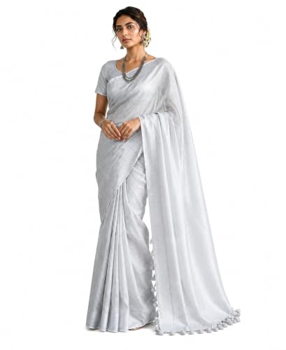 Image of HAIDER ALI AND SONS Pure Tissue Linen Saree for Women with Blouse Piece | Bhagalpuri Handloom Linen Saree | Soft Breathable Lightweight Ethnic Saree for Party, Festival, Office Wear |