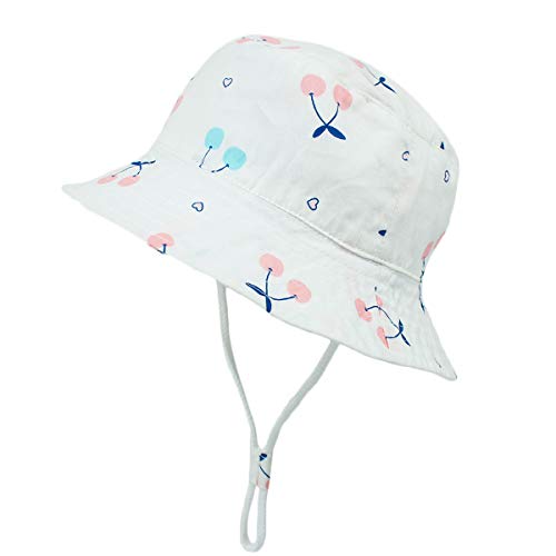 Baby Girl Sun Hat with UPF 50+ Outdoor Adjustable Beach Hat with Wide Brim Bucket Hats Girls Cap (18.11 in / 6-12 Months, Pink - Cherry)