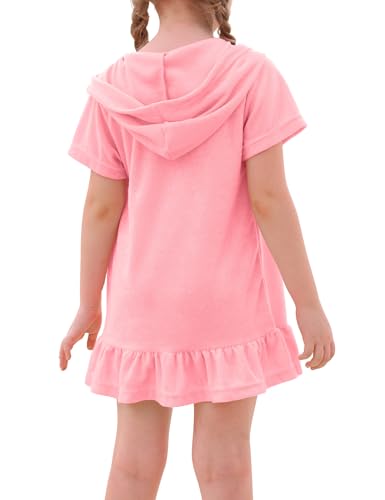 Swim Cover Up Girls Multicolor Short Sleeve Ruffle Bathing Suit Hooded Zip-Up Terry Swimsuit for Toddler Kids2