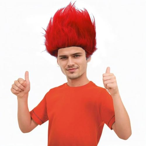 Image of Unisex Funny Red Wig Crazy Wigs for Adults Halloween Costume Wig and Party Pelucas (Red, Medium)